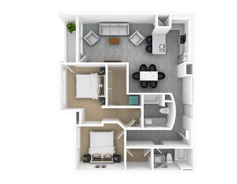 2 Bed 2 Bath, 1,294 sq ft, Apple Floorplan at The Whit in Indianapolis, IN 46204